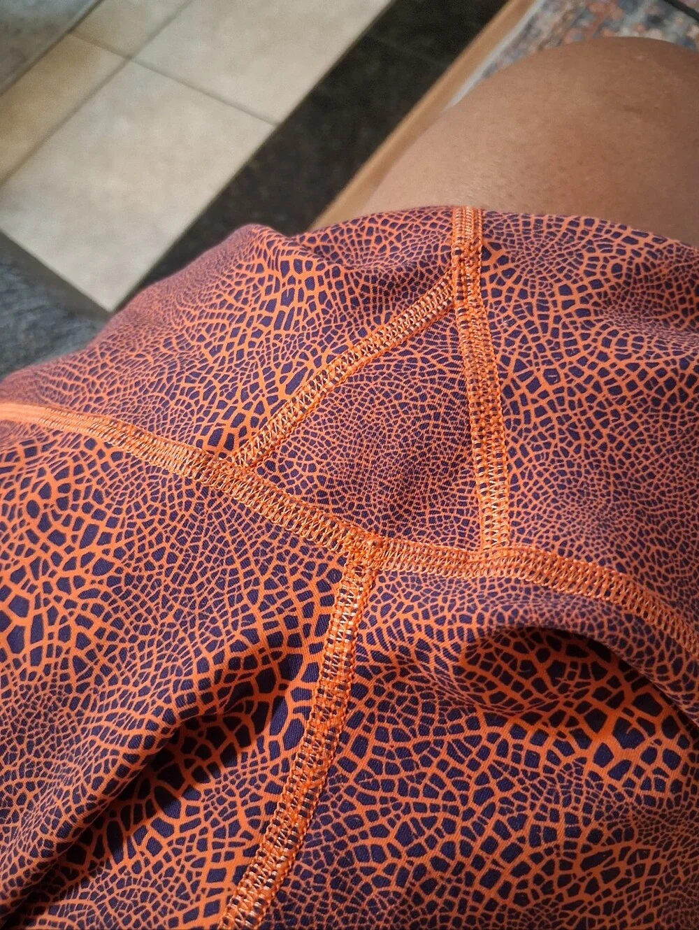 lululemon athletica Orange Crackle-Print High-Rise Bike Shorts